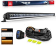 LED Light Bar with Amber DRL 50.5 Inch 210 W Single Row Anti-Glare Flood Spot Combo Slim Offroad Lights IP68 w/ 12 AWG DT Wiring Kit for Pickup Truck SUV ATV UTV Boat 4x4