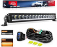 LED Light Bar with Amber DRL 19.5 Inch 75W Single Row Offroad Light Anti-Glare Flood Spot Combo Slim Light Bar IP68 w/ 16AWG DT Wiring Kit for Pickup Truck SUV ATV UTV Boat 4x4 Jeep
