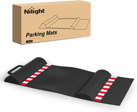 Garage Parking Mat, Durable Wheel Stop Pad Parking Aid with Reflective Strips for or Cars SUVs Trucks, 1-Pack