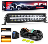 LED Light Bar with Amber DRL 16 Inch 120W Offroad Light Anti-Glare Flood Spot Combo LED Driving Light IP68 w/ 14 AWG DT Connector Wiring Harness for Pickup Truck SUV ATV UTV Boat 4x4