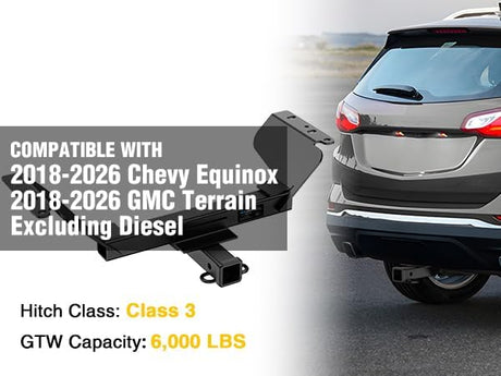 Class 3 Trailer Hitch Compatible with 2018-2026 Chevrolet Chevy Equinox (Excl.Diesel) 2018-2026 GMC Terrain (Excl.Diesel) 2 Inch Hitch Receiver fit Ball Mount Cargo Carrier Bike Rack Tow Hook