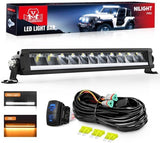LED Light Bar with Amber DRL 15.5 Inch Single Row 60W 6650LM Anti-Glare Flood Spot Combo Offroad Driving Lights IP68 w/ 16AWG DT Wiring Kit for Pickup Truck SUV ATV UTV Boat 4x4 Jeep