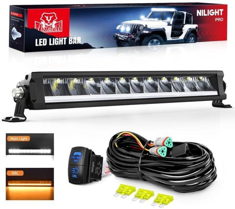 LED Light Bar with Amber DRL 15.5 Inch Single Row 60W 6650LM Anti-Glare Flood Spot Combo Offroad Driving Lights IP68 w/ 16AWG DT Wiring Kit for Pickup Truck SUV ATV UTV Boat 4x4 Jeep