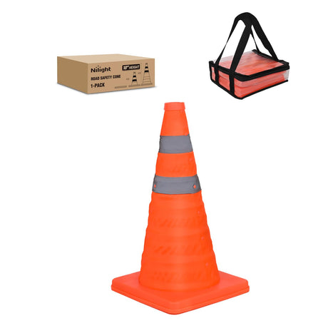 18 Inch Collapsible Traffic Safety Cone - Bright Orange Parking Cones with Reflective Collars for Roadside Emergency, Parking, Driving Practice