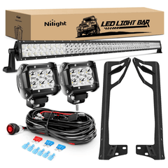 52 Inch Double Row Spot Flood LED Light Bar | 4 Inch 18W Spot LED Pods (Pair) | 16AWG Wire 3Pin Switch | Windshield Frame Mount on Wrangler JK 2007-2017