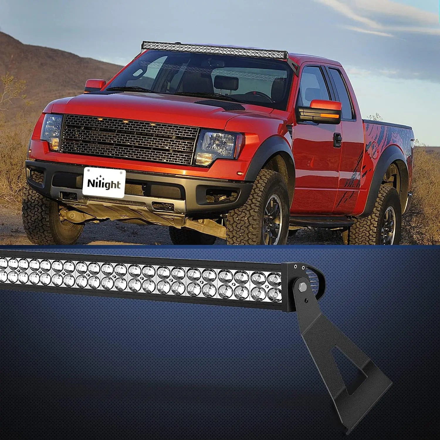 Mounting Accessory 52” Curved Light Bar Bracket at Upper Windshield Roof Cab for 2004-2018 Ford F150 & SVT Raptor (Pair)