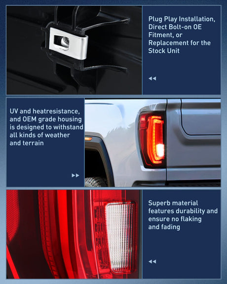 Nilight Taillight Assembly Compatible with GMC 2019 2020 2021 2022 2023 2024 Sierra 1500 LED Type Tail Lights 2020-2024 Sierra 2500HD 3500HD Rear Lamp Replacement Driver and Passenger Side