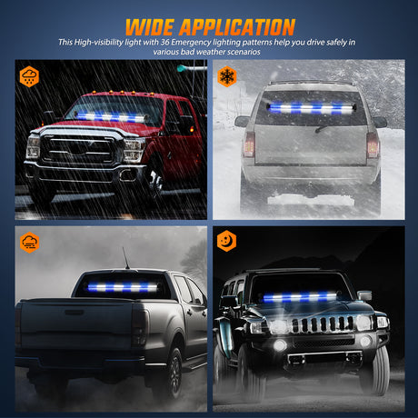 Nilight 144LED Traffic Advisor Strobe Light Bar with Controller Blue White Emergency Warning Lights Hazard Interior Front/Rear Windshield Flashing for Cars Plow Trucks Construction Vehicles