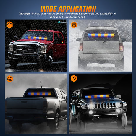 Nilight 144LED Traffic Advisor Strobe Light Bar with Controller Amber Blue Emergency Warning Lights Hazard Interior Front/Rear Windshield Flashing for Cars Plow Trucks Construction Vehicles