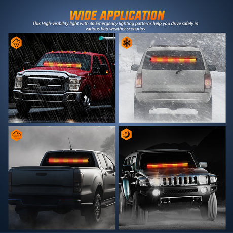 Nilight 144LED Traffic Advisor Strobe Light Bar with Controller Amber Red Emergency Warning Lights Hazard Interior Front/Rear Windshield Flashing for Cars Plow Trucks Construction Vehicles