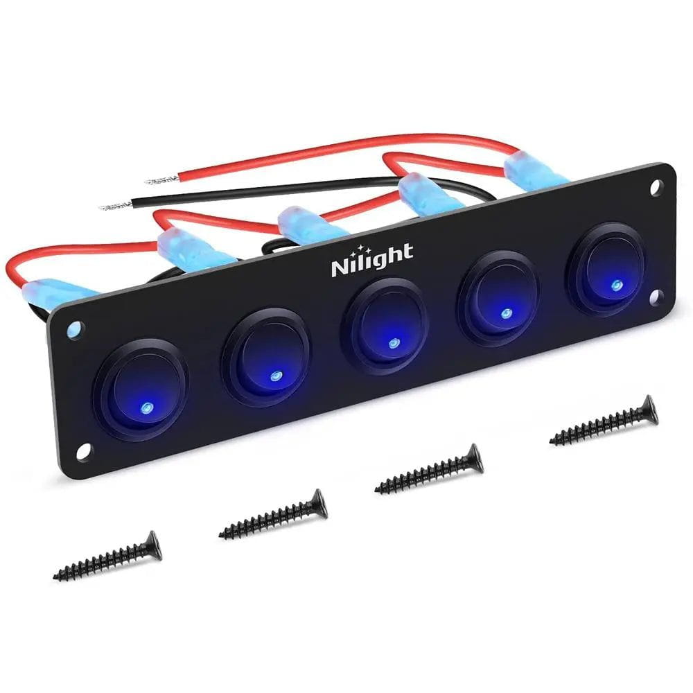 5Gang 3Pin Blue Rocker Switch Panel - Nilight