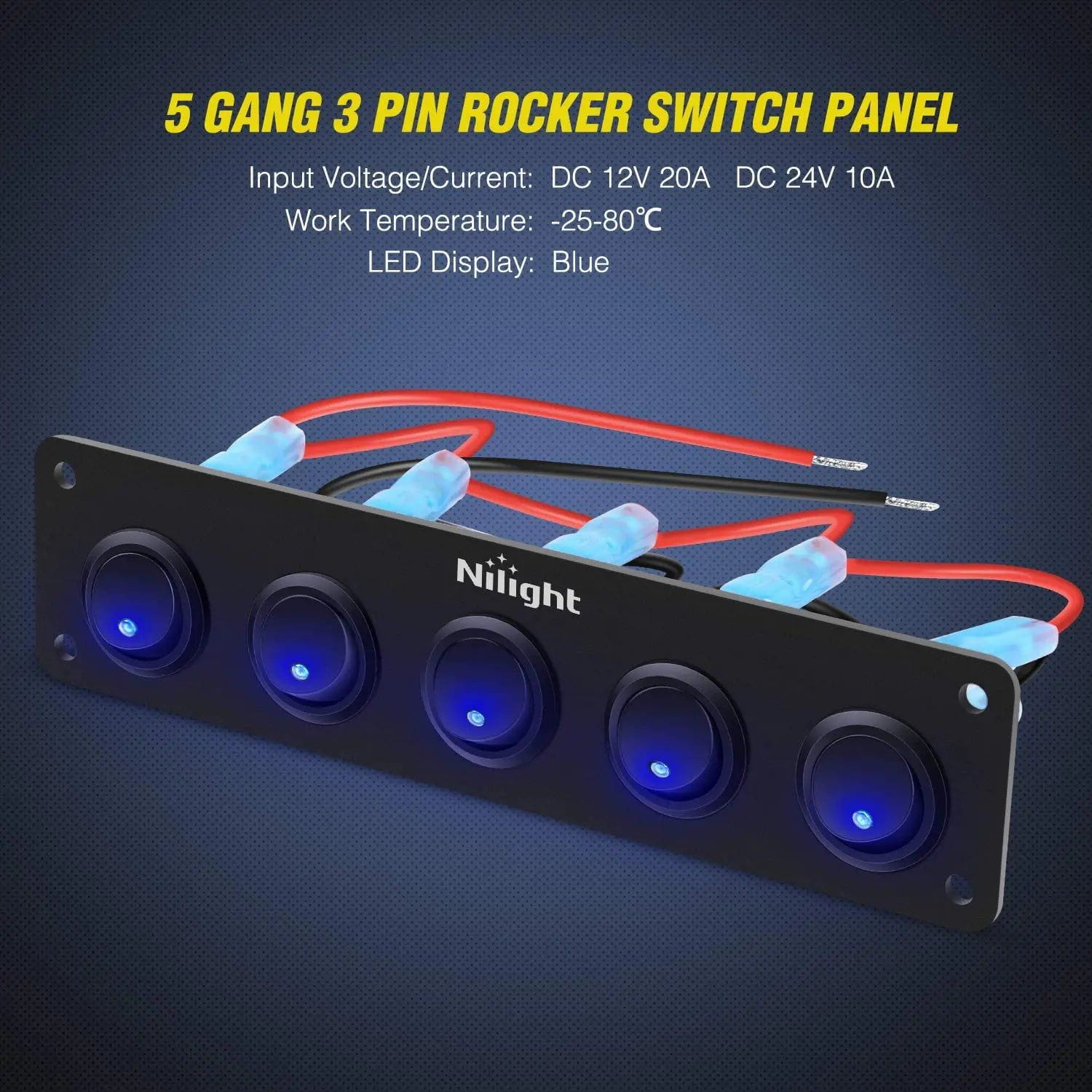 Rocker Switch 5Gang 3Pin Blue Rocker Switch Panel