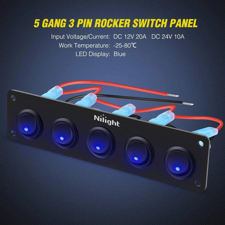 Rocker Switch 5Gang 3Pin Blue Rocker Switch Panel