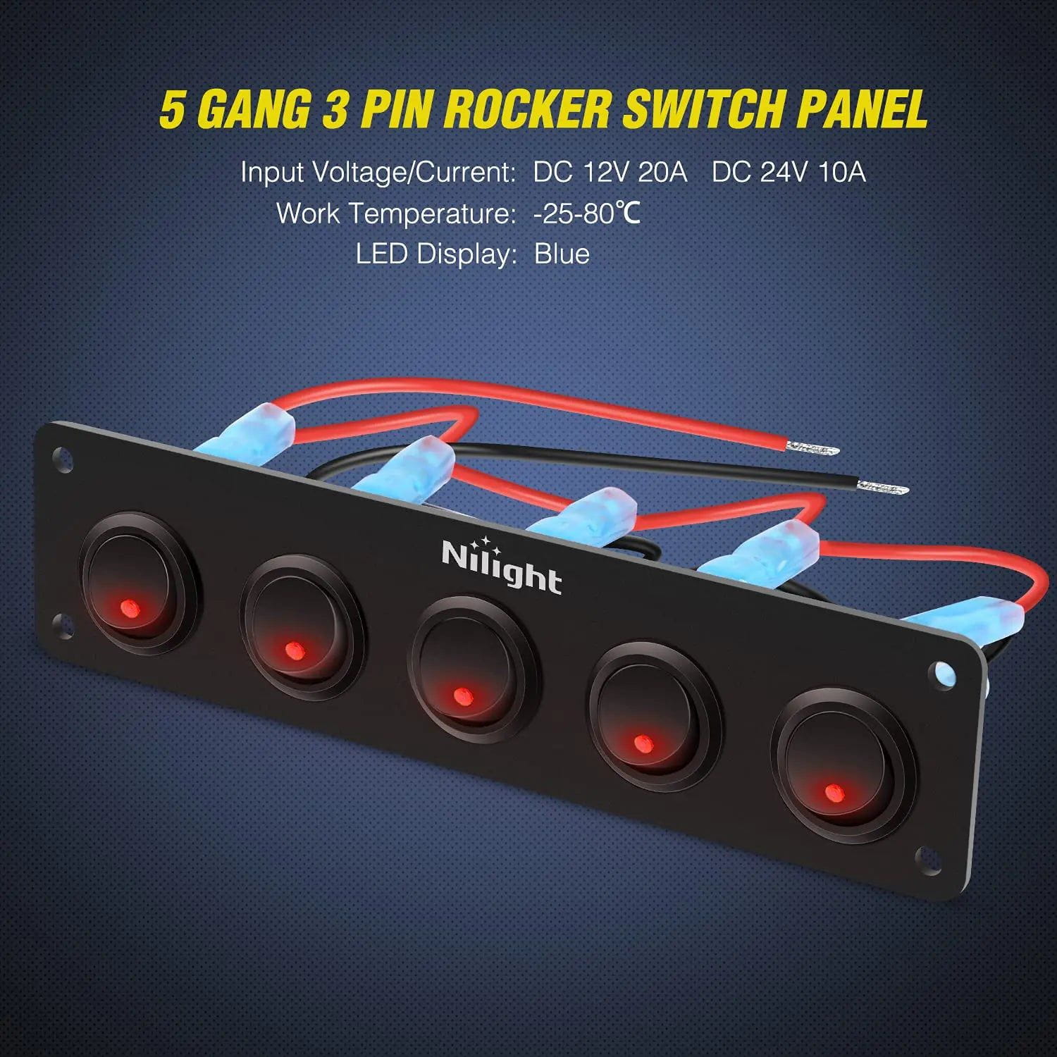 switch panel 5Gang 3Pin Red Rocker Switch Panel