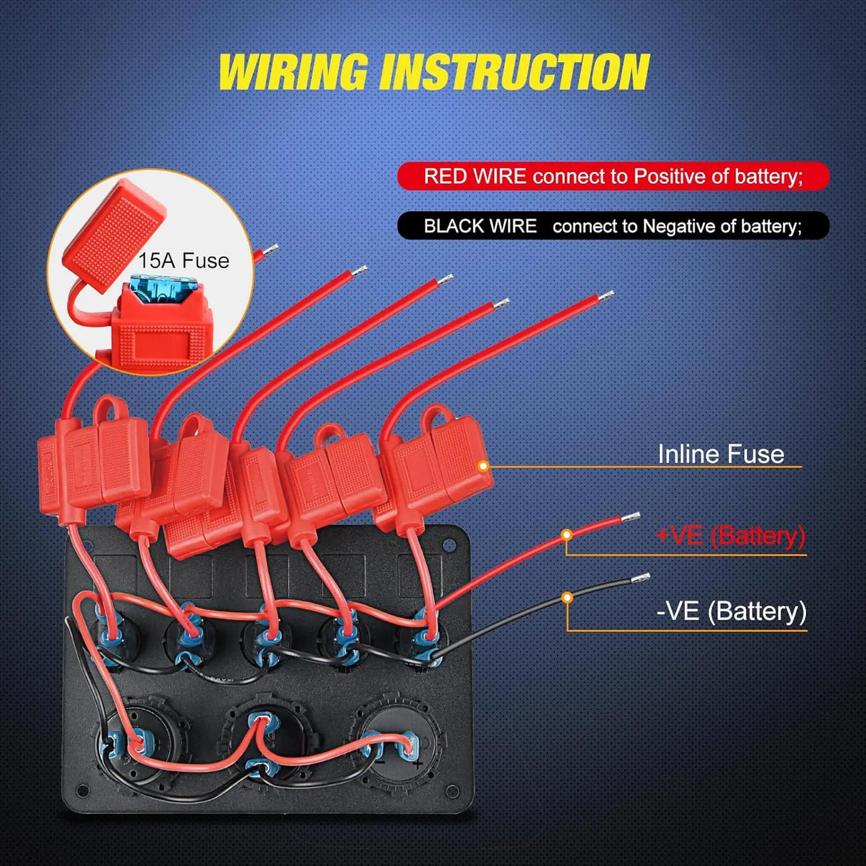 5Gang Multi Function Switch Panel PD Type C USB Charger Digital Voltmeter Nilight