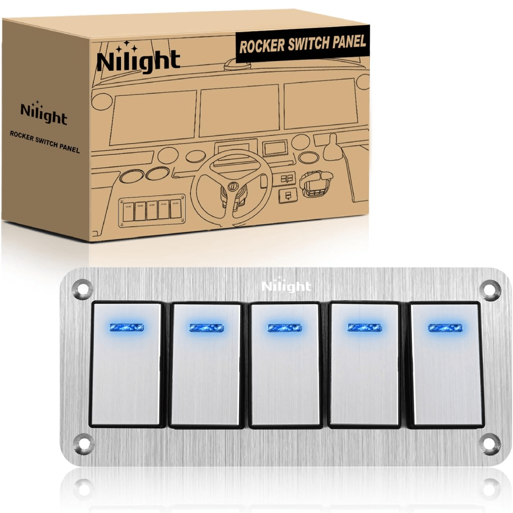 5Gang Aluminum 3Pin ON/Off Blue Led Rocker Switch Panel – Nilight
