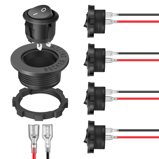 5PCS ON Off Round SPST 20mm Mini 12 Volt DC 2 Pin Circle Toggle Switch with 160mm Wiring Harness Nilight