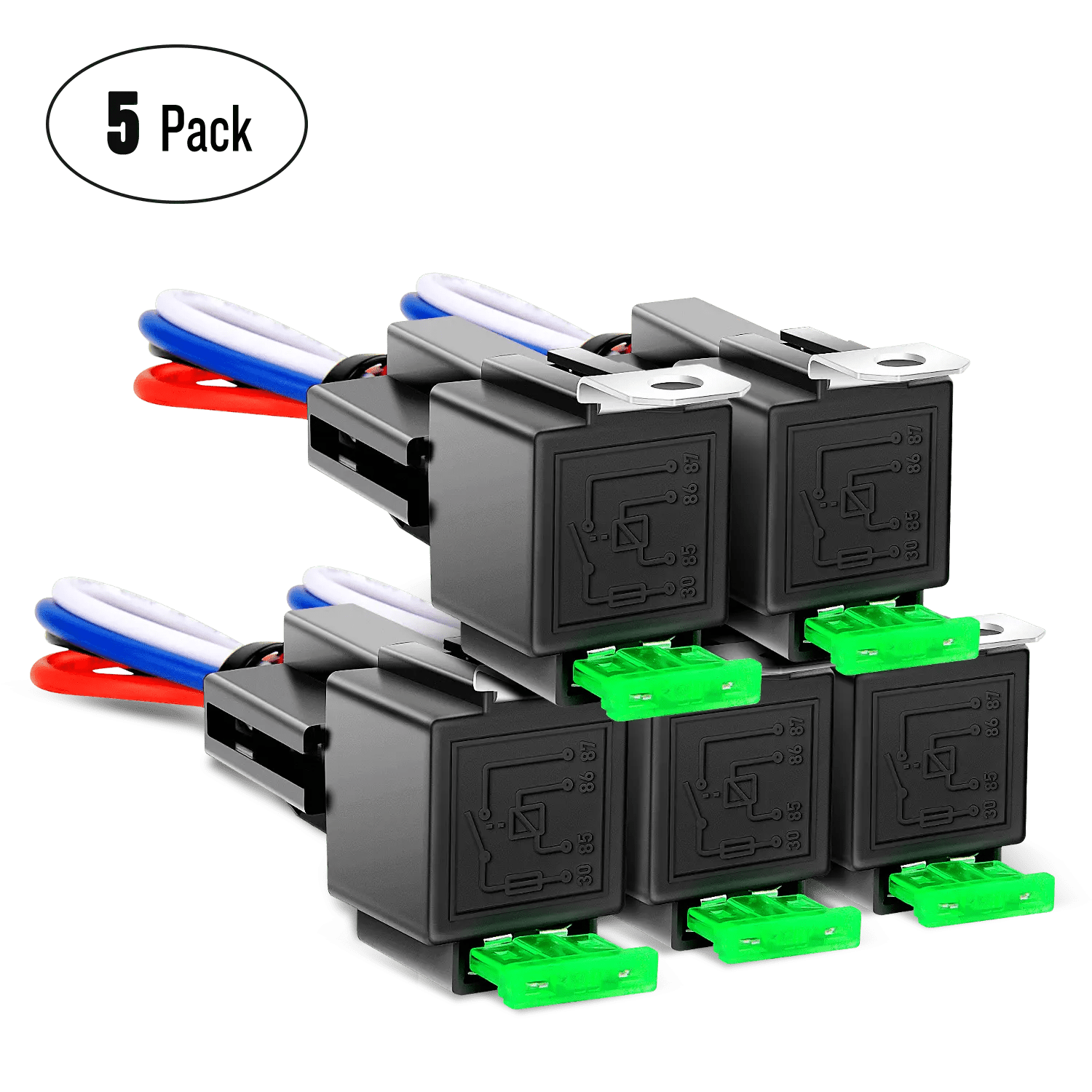 Accessories 5Pack 30A Fuse 4Pin SPST Relays Switches Harness Set