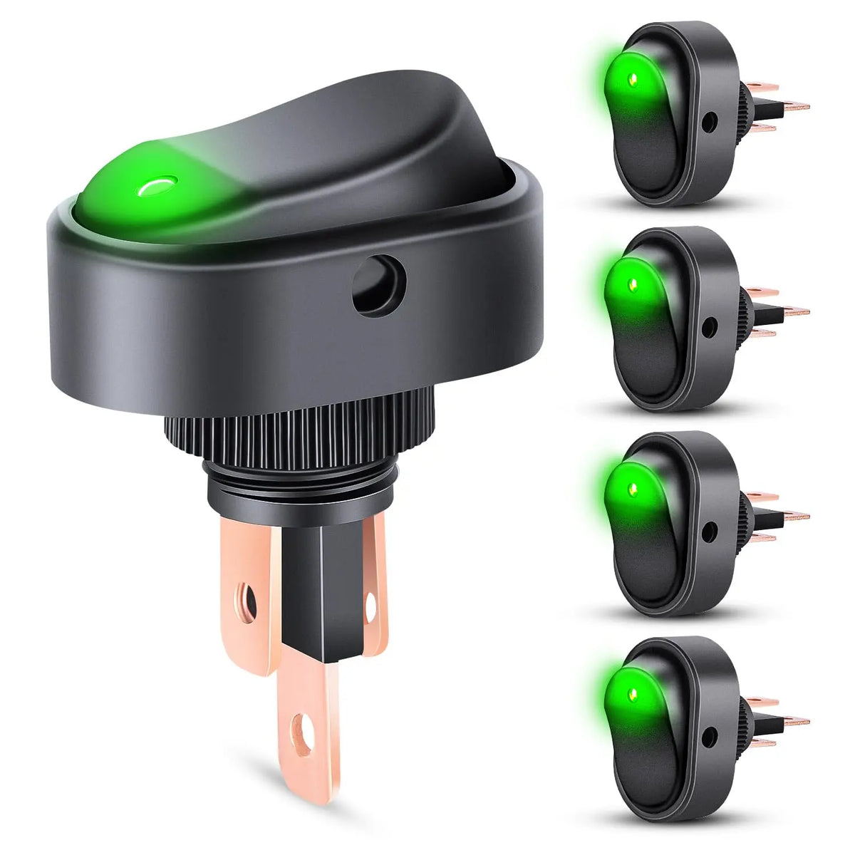 Switch To Led 5Pcs 12V 30A Round Toggle LED Switch with Green LED Indicator - – Nilight