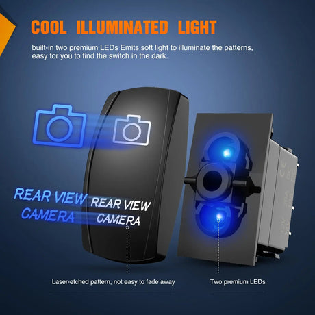 5Pin Laser On/Off SPST Rear View Camera Rocker Switch Blue Nilight