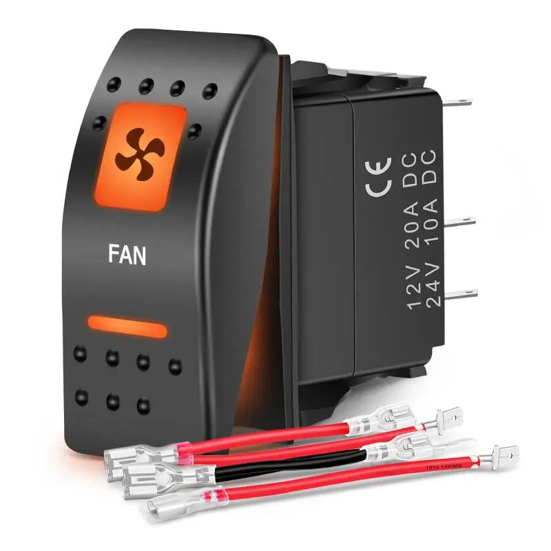 Ventilation Fan Rocker Switch 5Pin SPST On/Off UTV Fan Rocker Switch Orange Backlit - Nilight