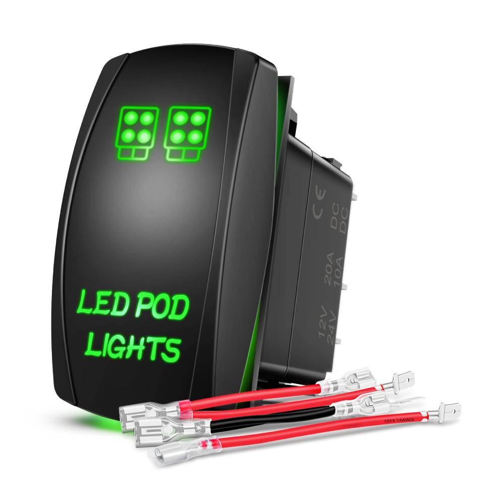 Rocker Switch 5Pin Laser On/Off LED Pod Lights Rocker Switch Green