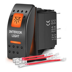 5Pin SPST On/Off UTV Interior Light Rocker Switch Orange Backlit