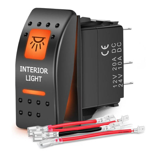 5Pin SPST On/Off UTV Interior Light Rocker Switch Orange Backlit Nilight
