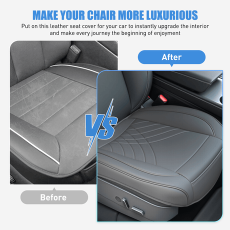 Nilight Car Seat Cushion Cover Gray Geometric Embroidered Leather Front Seats Waterproof Anti-Slip Comes with Storage Bag Wraps Bottom Fits Cars Sedan Van SUV Truck