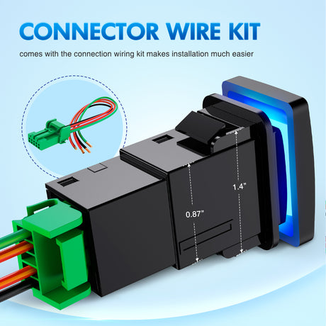 Nilight Camping Lights Push Button Switch 12V ON Off Switches with Connector Wire Kit 1.28Inch x 0.87Inch Replacement for Toyota Sequoia Highlander Tacoma Tundra 4Runner RAVR Yaris