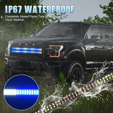 Nilight 2PCS 24 inch Truck Grille Strobe Lights Strip 384 LED Emergency Light Blue White Flexible Side Flashing Warning Caution Safety Waterproof Lighting Kit for Trucks Tow Plow Construction Vehicles
