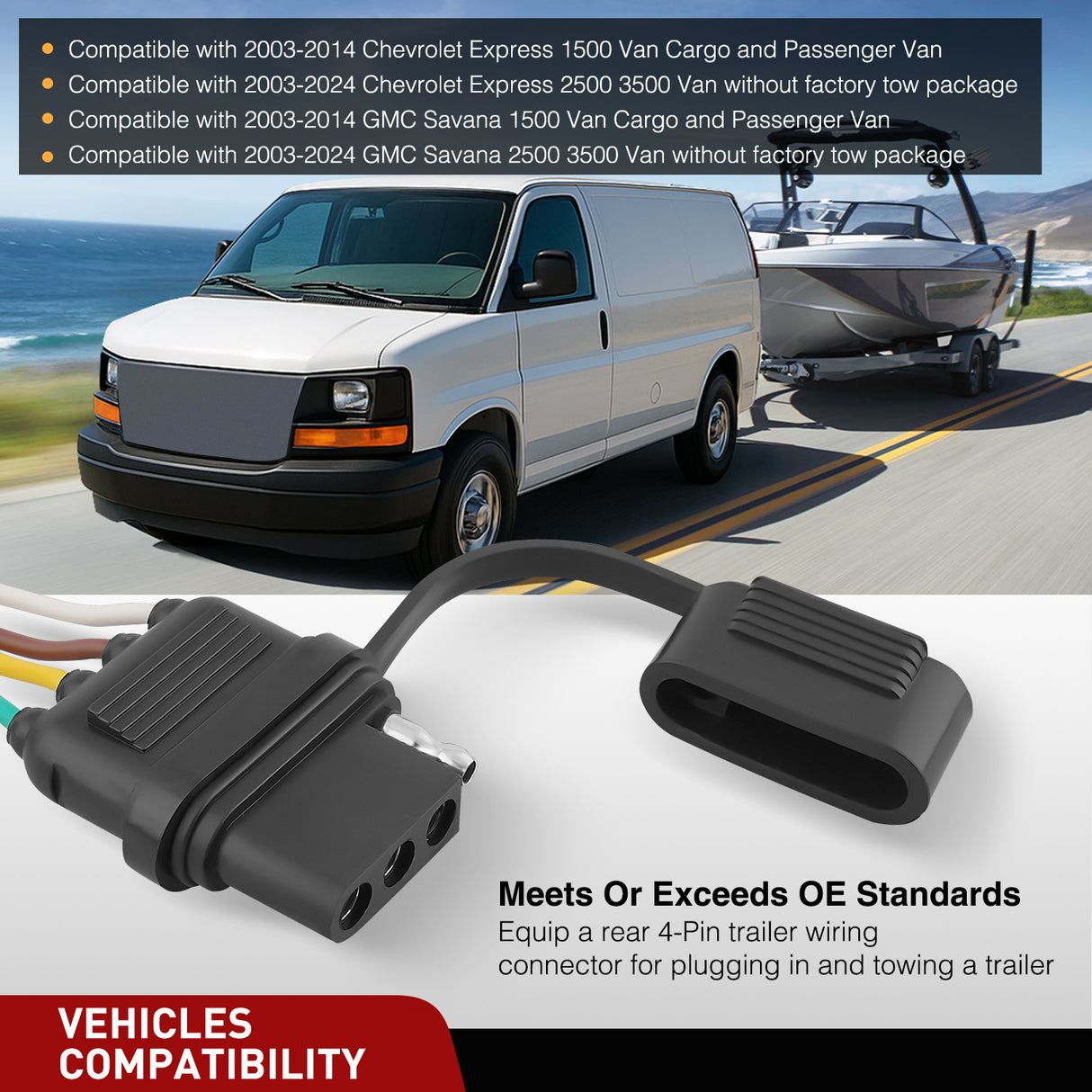 4 Pin Trailer Wiring Harness 55540 Vehicle Side Custom for 2003 2024 Chevy Express GMC Savana