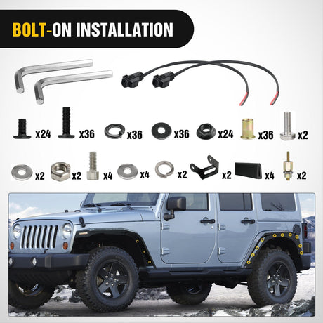 Nilight 2007 2008 2009 2010 2011 2012 2013 2014 2015 2016 2017 2018 Jeep Wrangler JK 2/4 Door Wide Flat Front & Rear Fender Flares w/LED Lights Turn Signal Lights DRL