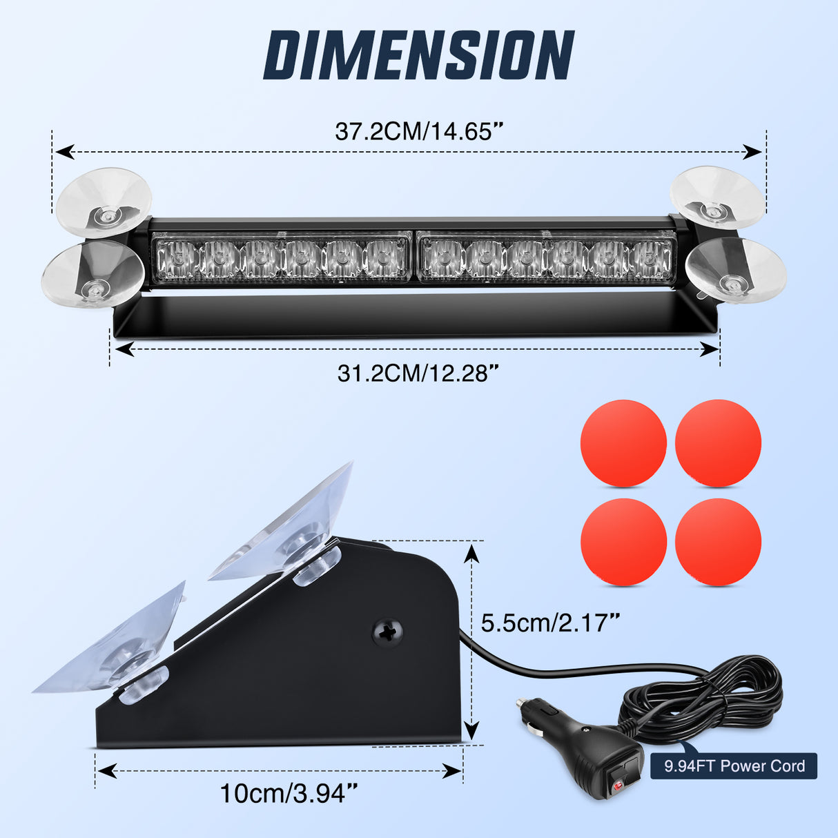 12LED Traffic Advisor Strobe Light Bar Red Emergency Warning Hazard Safety Dash Front/Rear Windshield Flashing Lights for Cars Trucks Police Firefighter Plow Construction Vehicles