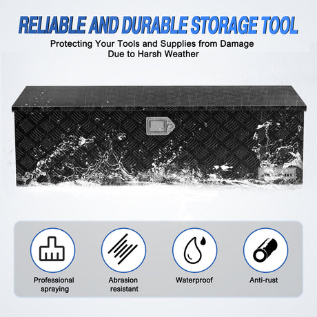 Truck Bed Toolboxes 44 Inch Truck Tool Box Heavy Duty Aluminum Stripes Plated Pick Up Truck Bed Toolboxes 44 Inchx15 Inchx15 Inch Waterproof Storage Organizer for Bed of Truck RV Trailer with Side Handle Lock Keys, Black