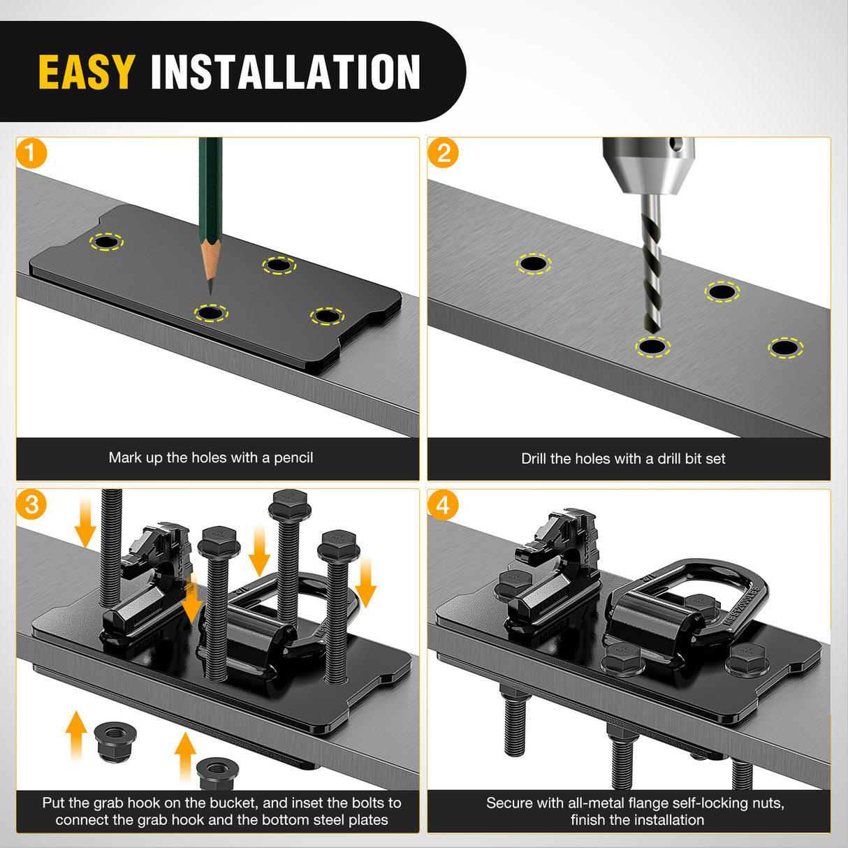 Nilight 2PCS Tractor Bucket Hooks with Tie Down Ring, Bolt-On Grab Hook with Back Plates Compatible with Trailer RV UTV Truck, Grade 70 Grade Forged Steel Max 15000 lbs, Black
