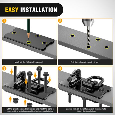 Nilight 2PCS Tractor Bucket Hooks with Tie Down Ring, Bolt-On Grab Hook with Back Plates Compatible with Trailer RV UTV Truck, Grade 70 Grade Forged Steel Max 15000 lbs, Black