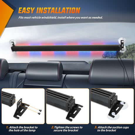Nilight 144LED Traffic Advisor Strobe Light Bar with Controller Red Blue Emergency Warning Lights Hazard Interior Front/Rear Windshield Flashing for Cars Plow Trucks Construction Vehicles