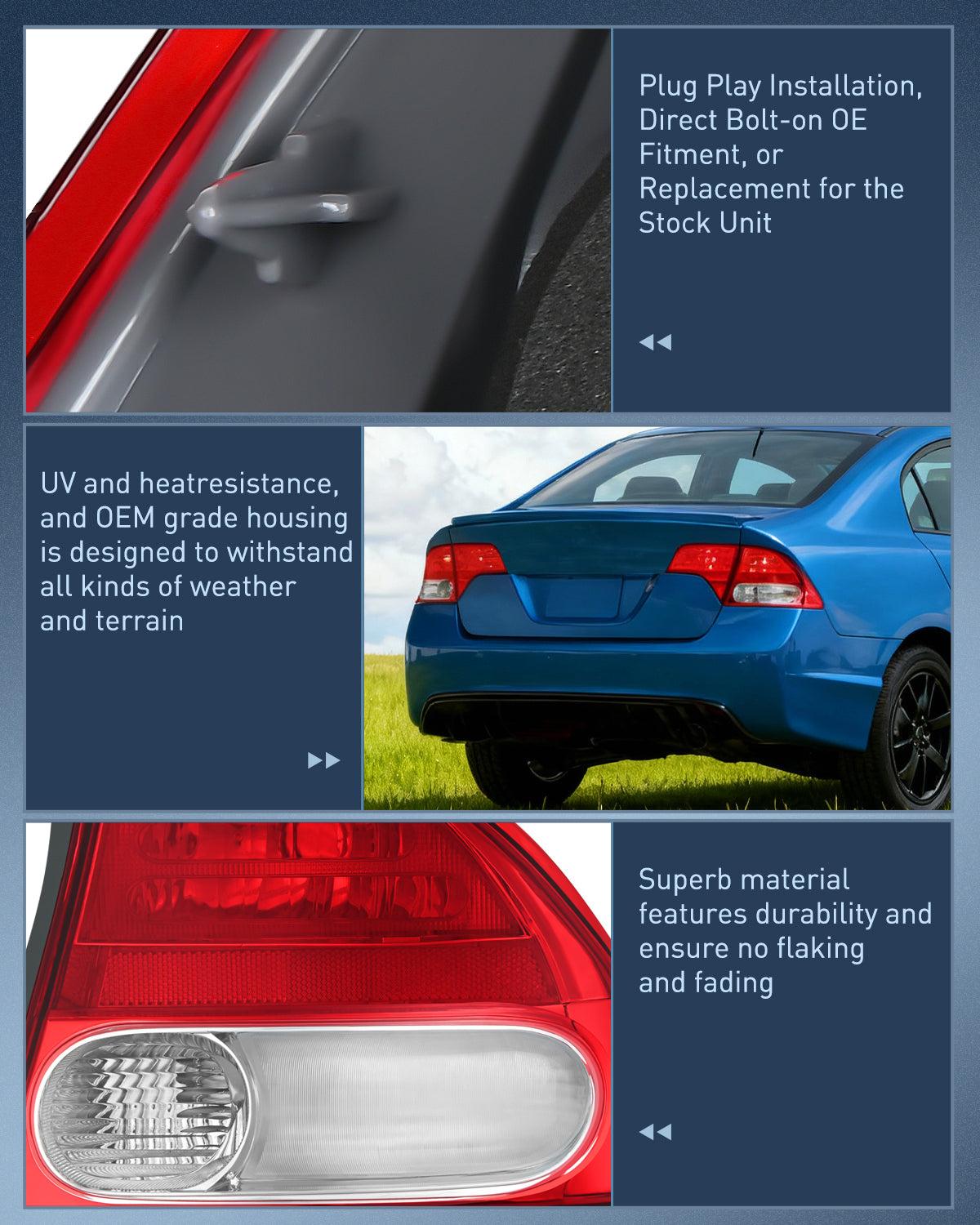 Taillight Assembly Compatible with 2009 2010 2011 Honda Civic Sedan Hybrid 4 Door Rear Lamp Replacement OE Style Passenger Side