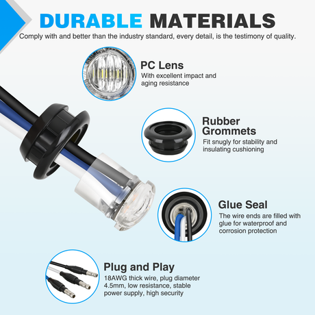 Nilight 3/4Inch Dual Color Marker Light 10PCS Blue to White Auxiliary Side Marker Bullet Clearance Indicator Lights 3 Plug Connector IP68 Waterproof for Trailer Truck Pickup Camper RV ATV UTV Van Bus