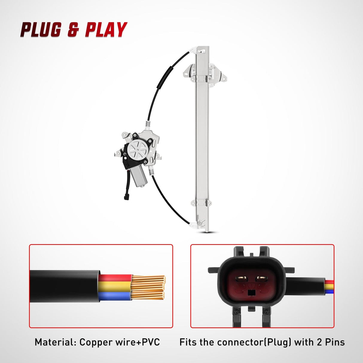 Nilight 741-348 Window Regulator/Motor Front Driver Side Compatible with Nissan Frontier 2005 2006 2007 2008 2009 2010 2011 2012 2013 2014 2015 only use Connector 2 Pins