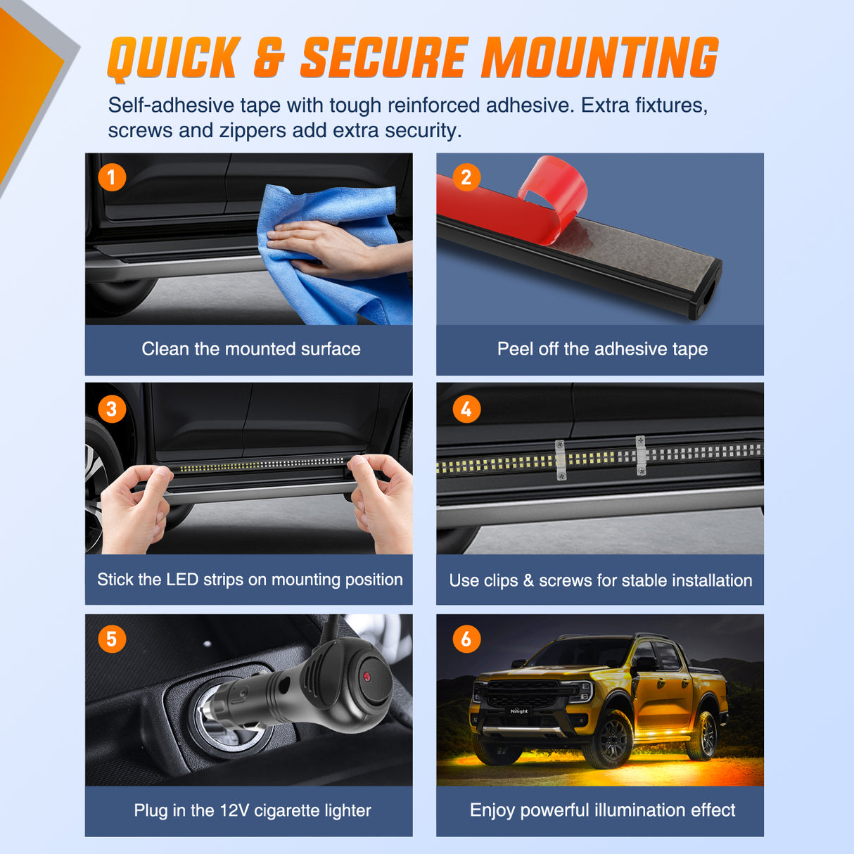 Nilight 2PCS 70 Inch Emergency Strobe Light Strip with Controller 864 LED Amber White Running Board Lights Flexible Side Flashing Warning Caution Safety Waterproof for Truck Construction Pickup