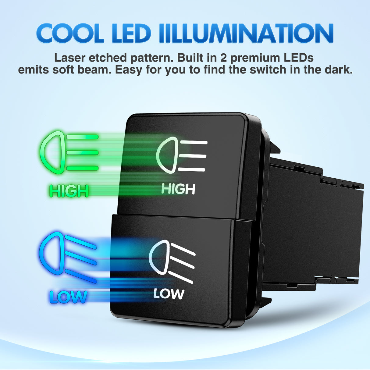 High Beam & Low Beam Dual Push Button Switch 12V ON Off Switches with Connector Wire Kit 1.28Inch x 0.87Inch Replacement for Toyota Sequoia Highlander Tacoma Tundra 4Runner RAVR Yaris