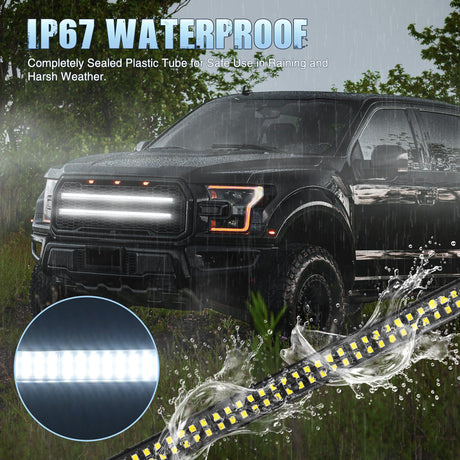 Nilight 2PCS 24 inch Truck Grill Strobe Lights Strip 384 LED Emergency Light White Flexible Side Flashing Warning Caution Safety Waterproof Lighting Kit for Trucks Tow Plow Construction Vehicles