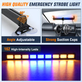 Led Strobe Light 162 LED Traffic Advisor Strobe Light Bar 2-in-1 Amber Blue Emergency Warning Hazard Lights with Controller 4 Switchable Color 36 Flash Pattern for Trucks Cars Tow Plow Construction Vehicles