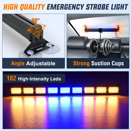 Led Strobe Light 162 LED Traffic Advisor Strobe Light Bar 2-in-1 Amber Blue Emergency Warning Hazard Lights with Controller 4 Switchable Color 36 Flash Pattern for Trucks Cars Tow Plow Construction Vehicles