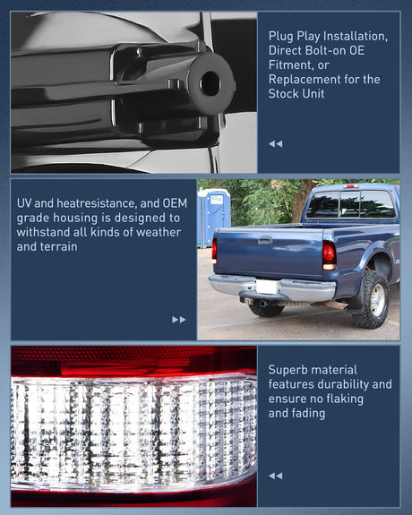 Taillight Assembly 1997 1998 1999 2000 2001 2002 2003 Ford F1501997 1998 1999 Light Duty 1999 2000 2001 2002 2003 2004 2005 2006 2007 Ford Super Duty Tail light Assembly Dark Red Rear Lamp Replacement OE Style Driver Passenger Side