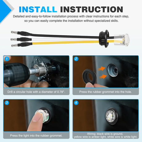 Nilight 3/4Inch Dual Color Marker Light 10PCS Amber to White Turn Signal Auxiliary Side Marker Clearance Indicator Bullet Lights 3 Plug IP68 Waterproof for Trailer Truck Pickup Camper RV ATV UTV Van Bus