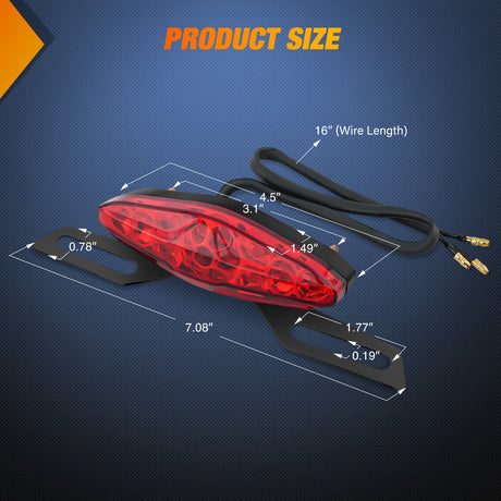 Nilight Motorcycle Tail Lights LED Brake Running Light with License Plate Bracket Dirt Bike Rear Lighting Compatible with Honda Yamaha Kawasaki Suzuki Chopper Turing Cruiser, Red
