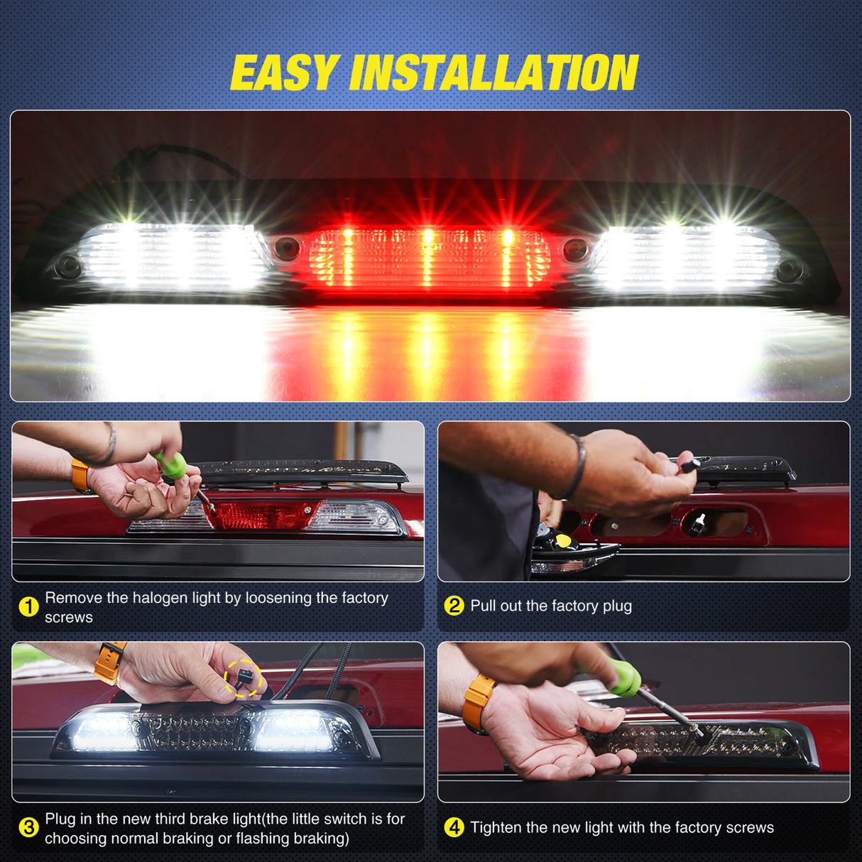 Third Brake Light Tail High Mount 3rd Stop Cargo Reverse Lights Smoked Lens Compatible with Ford F150 2015 2016 2017 2018 2019 2020 Super Duty F250 F350 2017+ Ranger 2019+ Maverick 2022+